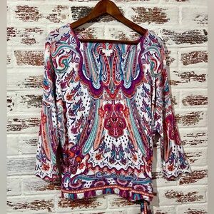 Chicos Multicolor Blouse India Exotic Designs Side Tie Size 1 (8)
